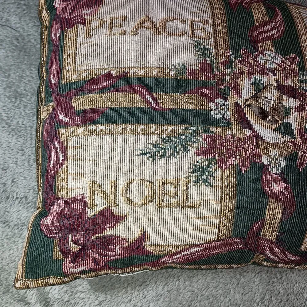 Vintage Tapestry Woven Christmas Holiday Throw Pillow 90s Y2K Cottagecore Decor